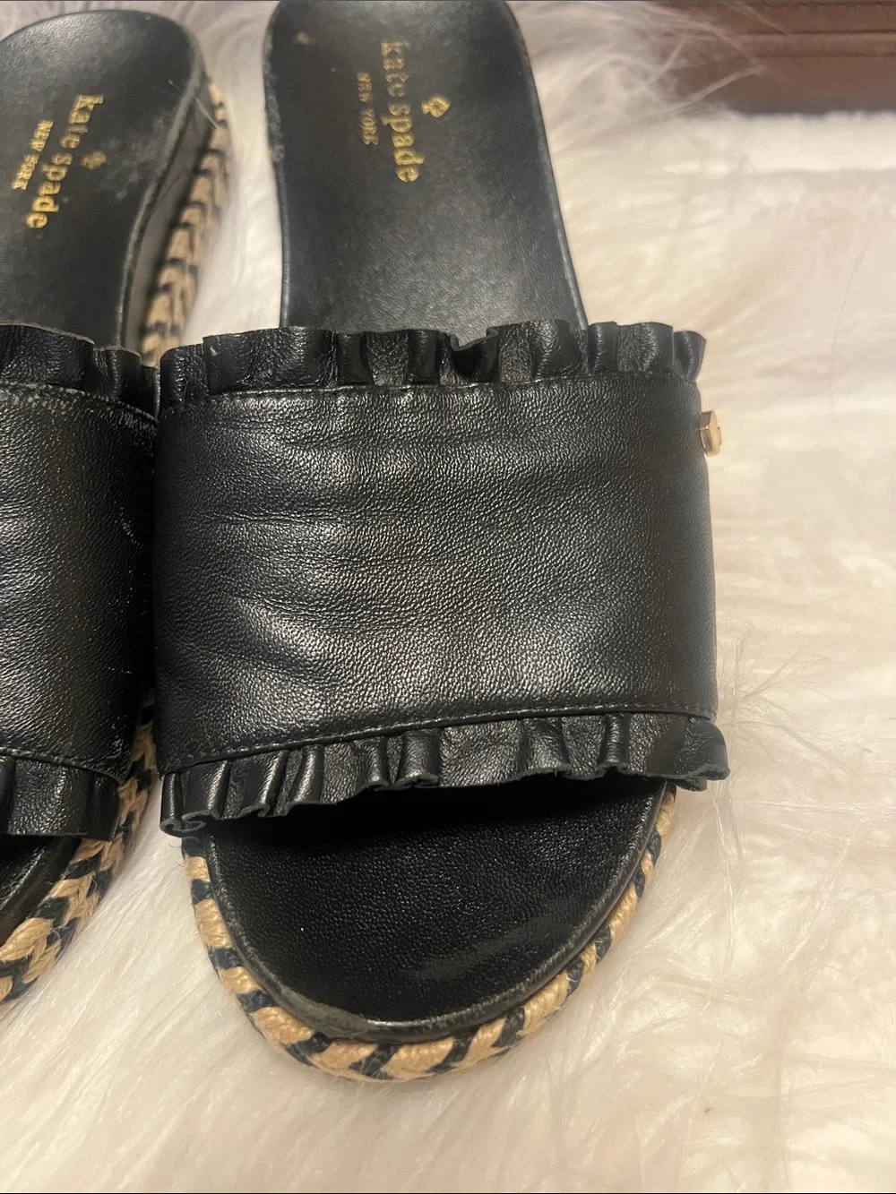 kate spade Black Ruffle Espadrille Slide Sandals size 7M